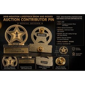 2018 Houston Livestock Show and Rodeo HLSR Auction Contributor Pin Gold Tone